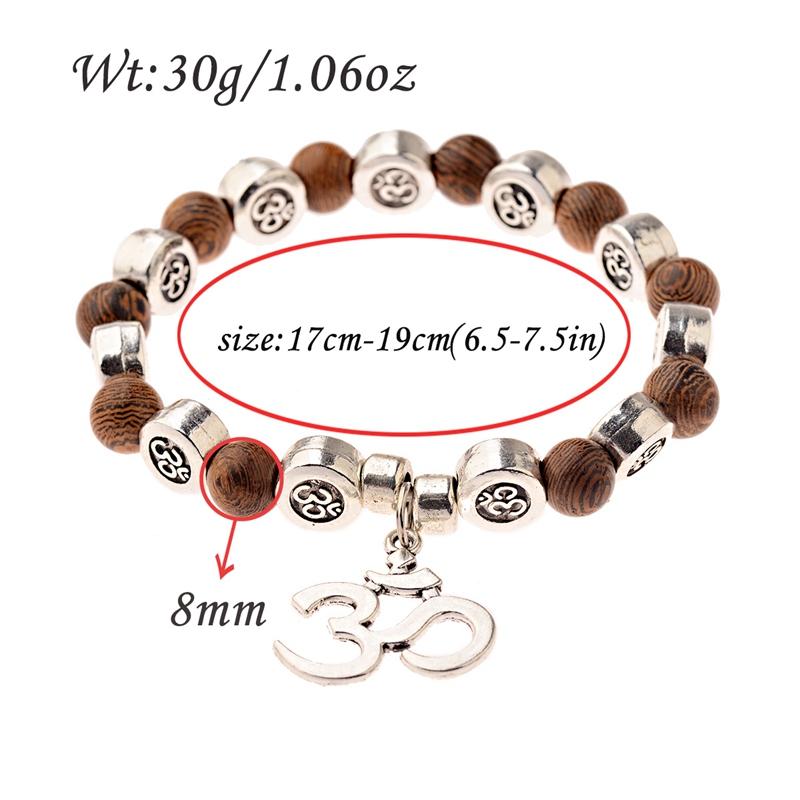 Natural Wood Beads Bracelet Women Men Yoga Meditation Prayer Om Pendant Wooden Jewelry Classic Sliver