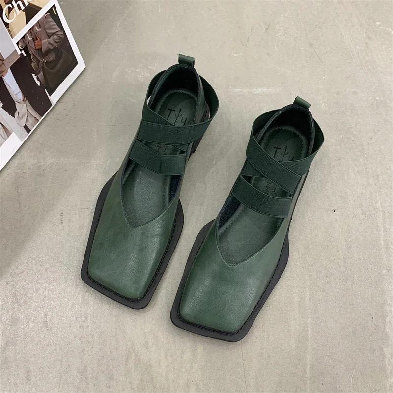 Fashion 2024 New Design Mary Jane Shoes Women Elegant Square Toe Flats Summer Fashion Cross Strap Elastic Band Casual Shoes for Women