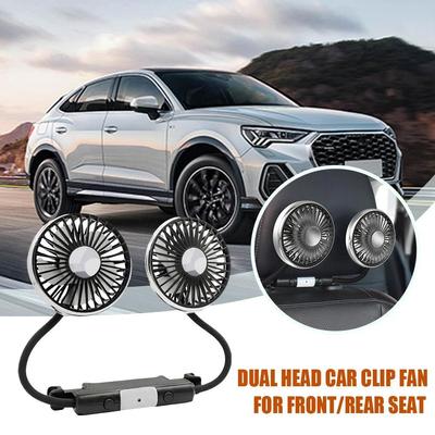 Dual Head Car Clip Fan With Led Light 360 Degree Rotatable Car Cooler Fan Low Noise Cooling Fans Car Electrical Appliances