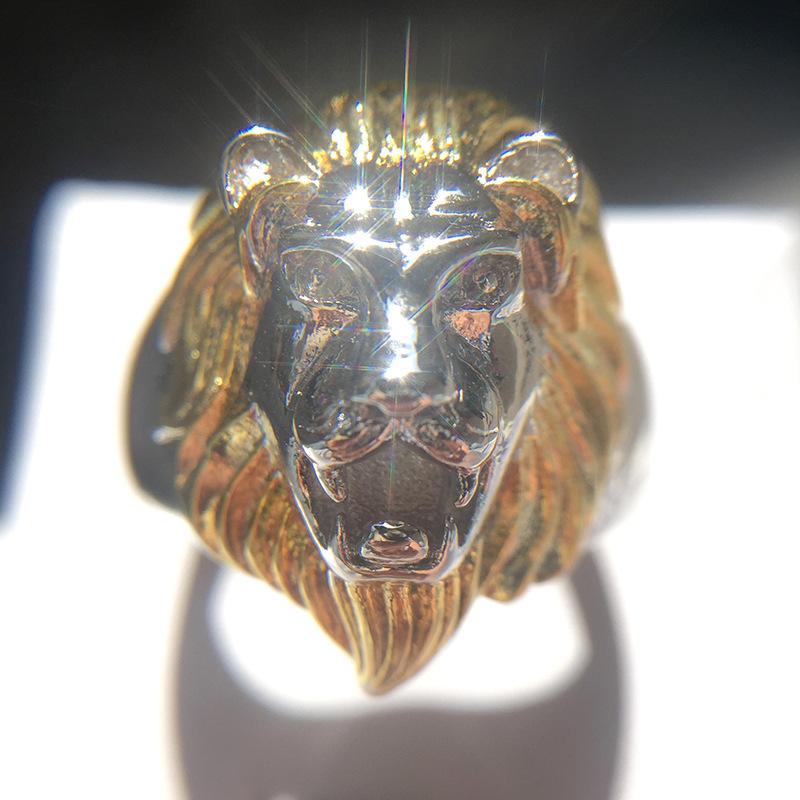 European and N Domineering Gold Lion Head Ring Cast Animal Titanium Steel Ring