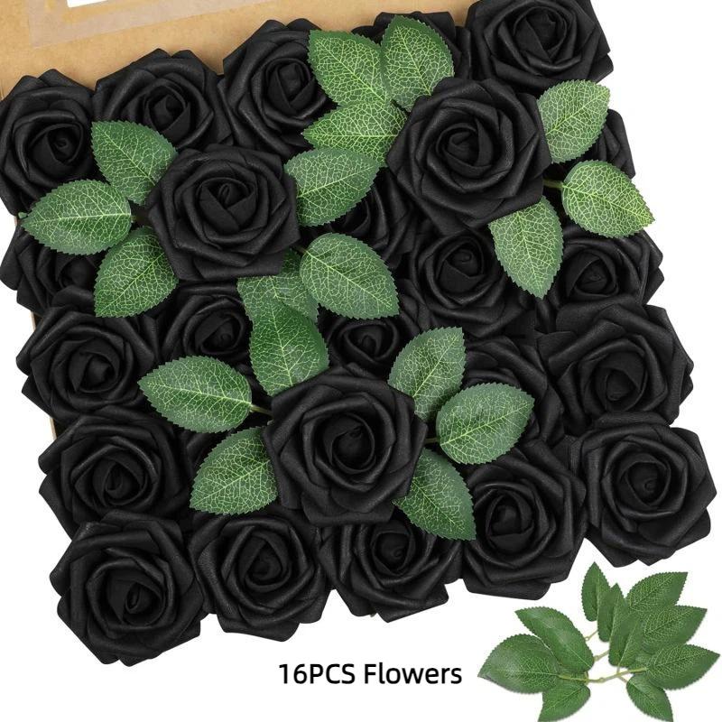 §16/25st Konstgjorda Rosblommor Med Stjälkar För DIY Bröllopsdekorationer Centerpieces Arrangement Fest Trädgård Heminredning Gåvor