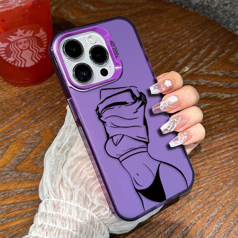 Srebrne etui na telefon Apple iPhone 17/16/15 Plus/13/14/12 Pro Max - Wzór Rozbierająca się Dziewczyna