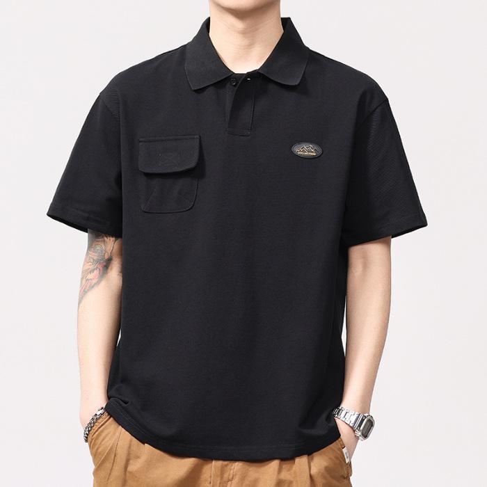 New Men's American Retro Heavy Work Clothes Polo Shirt Collar Half-sleeve Short-sleeve T-shirt Men