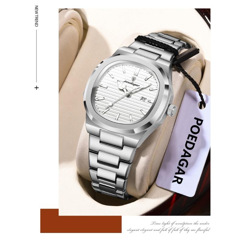 POEDAGAR Montre-bracelet Femme Exquise Étanche Lumineuse Date Mode Montres Dames Acier Inoxydable Montre à Quartz