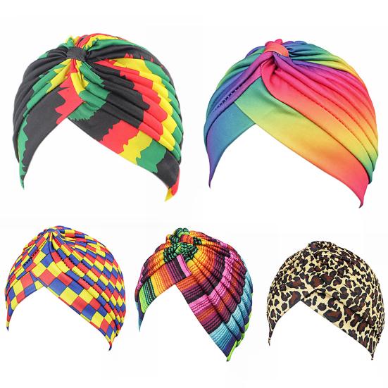 Hat Stylish Color Printing Polyester Women Turban Hat for Daily Wear