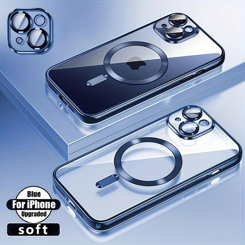 iPhone 16 15 14 13 12 11 Pro Max Plus Case Ultra Thin 0.3mm Clear Pink, Luxury Magnetic Lens Protector Cover, Anti-Scratch Phone Shell