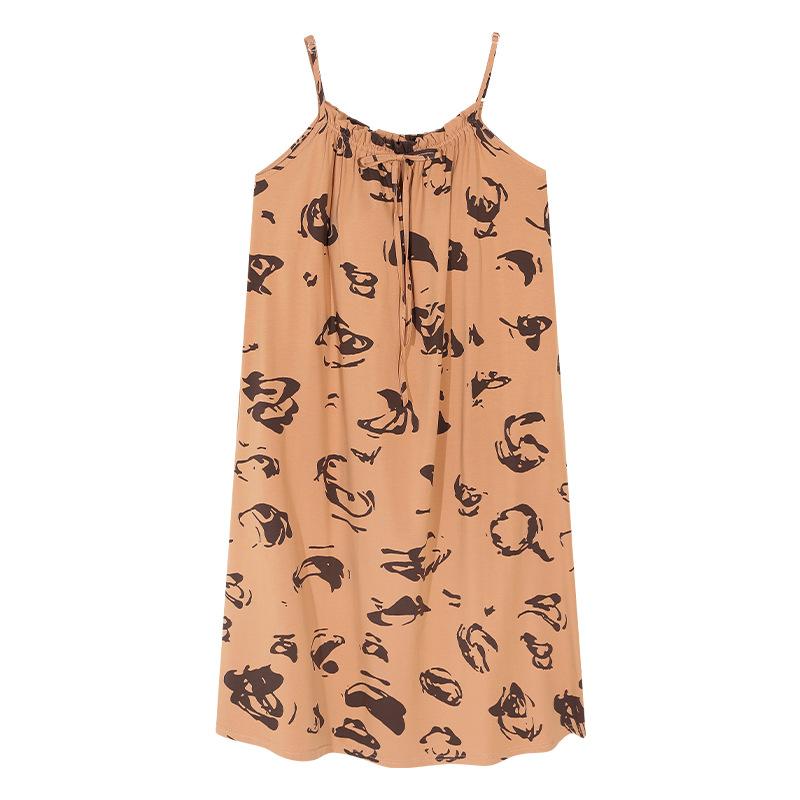 Women's camisole nightdress, summer pure cotton sexy mid-length loungewear, plus-size pad pajamas, pure and sweet style