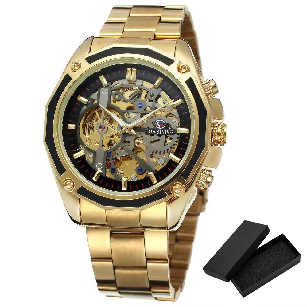 Fashion Forsining Top Brand Transparenthollow Luminous Hand Gear Movement Retro Royal Design Men Mechanical Skeleton Wrist Watch