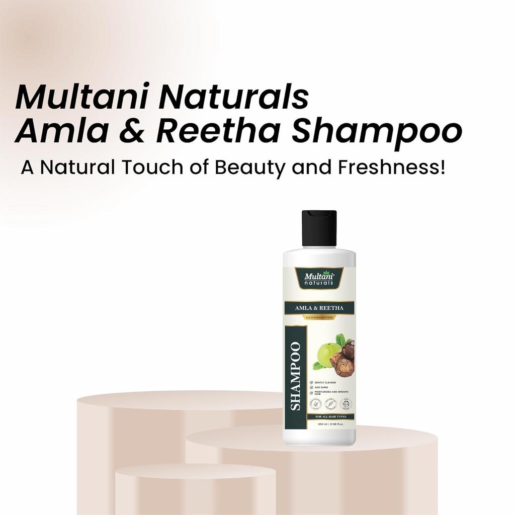 Multani Natural Amla & Reetha Herbal Hair Shampoo 650 ml Natural Cleansing Shine Boost Gentle Daily Care For Hair Types
