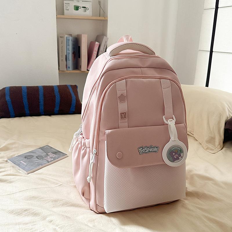 

Campus backpack Japanese and Korean junior high school large-capacity college students backpack junior high school students high value cute versatile розовый