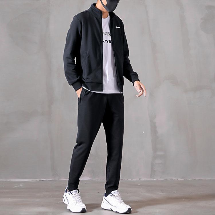 Li Ning Logo Casual Sports Solid Color Zip Jacket Men jackets Black AWDPA03-2