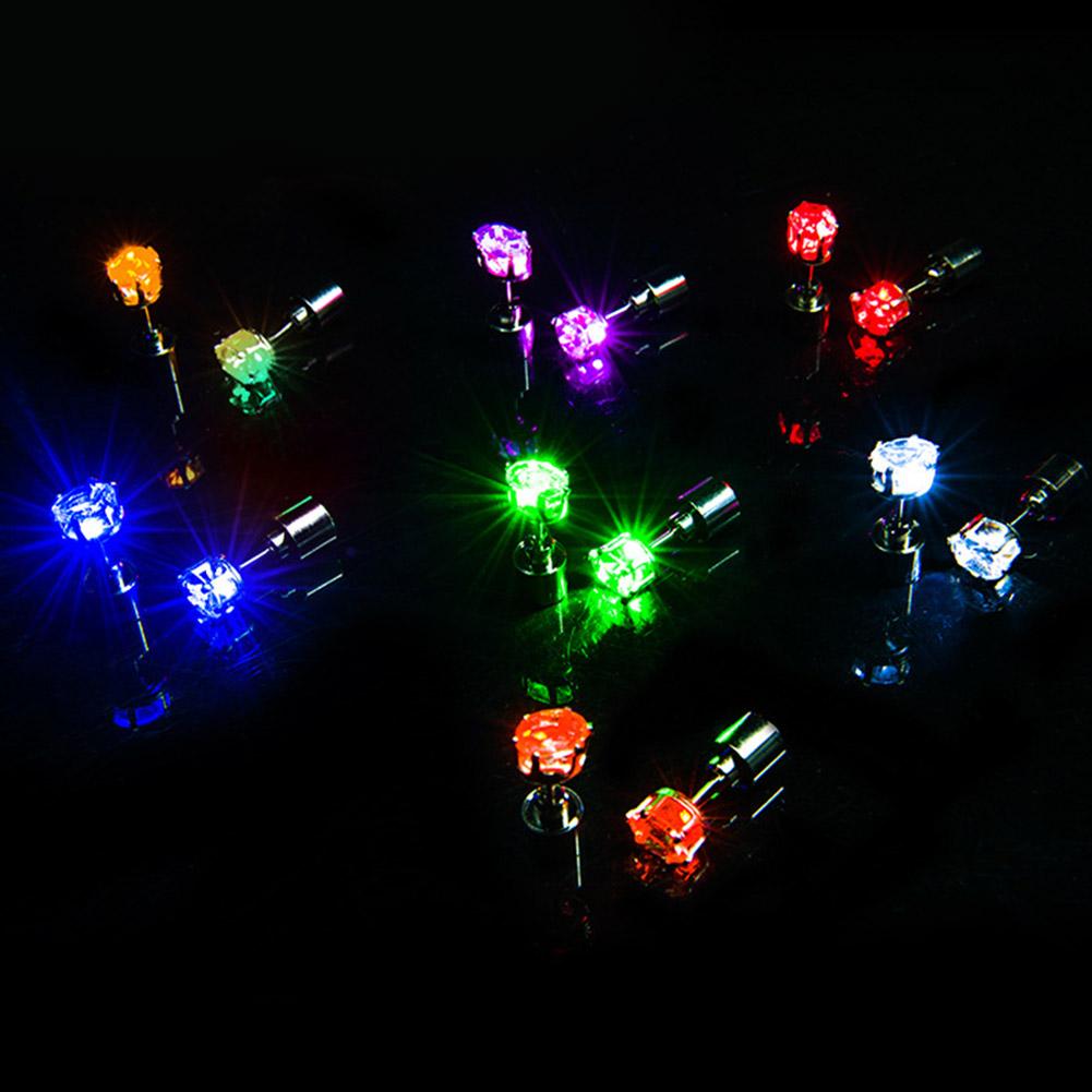 LED Light Up Earrings Flashing Blinking Stainless Steel Studs Earring Color Changing Glow Stud Earrings Halloween Christmas Gift