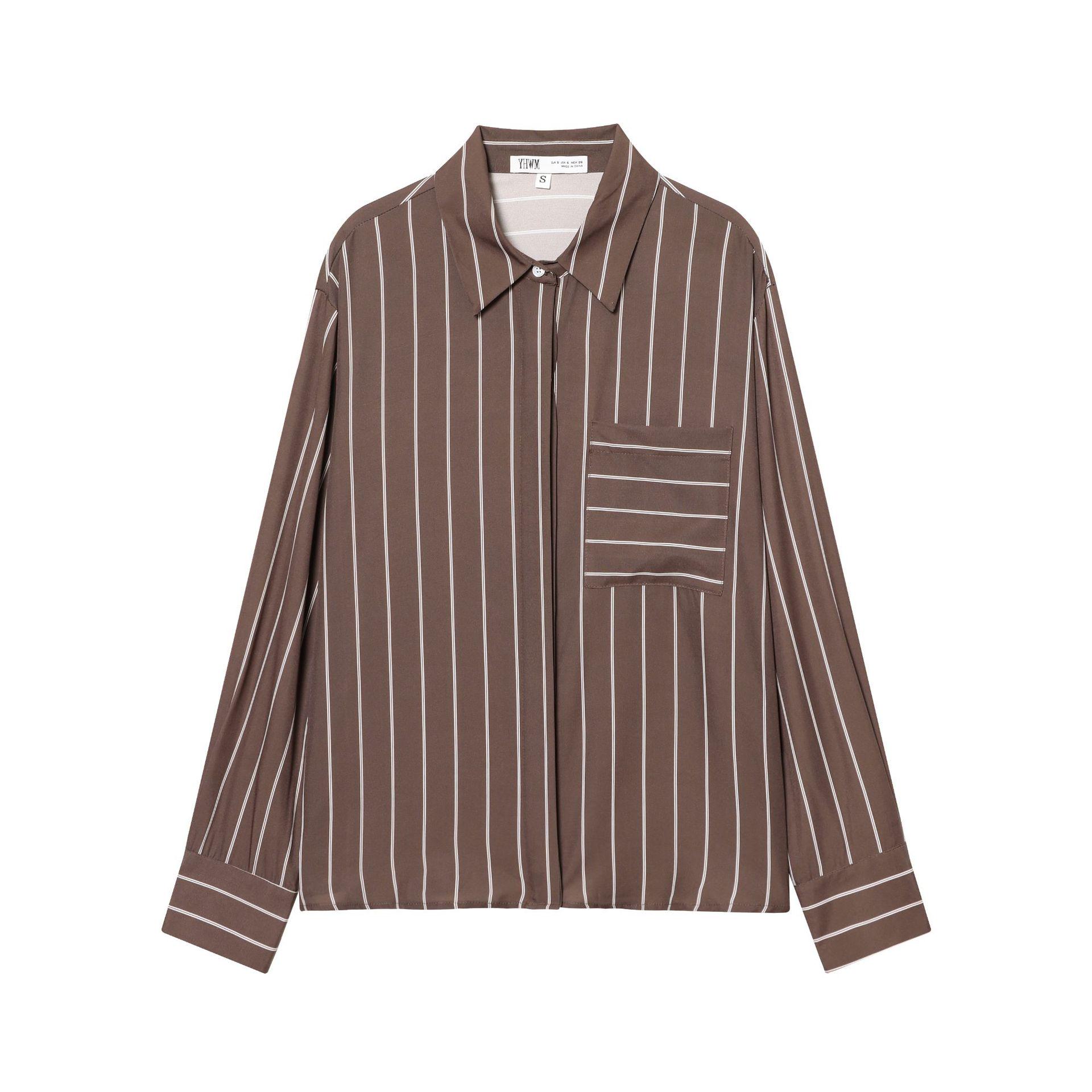 

2026 Spring/Summer Women s European American Casual Striped Polo Collar Long-Sleeve Shirt Y41789 Extra Small коричневый