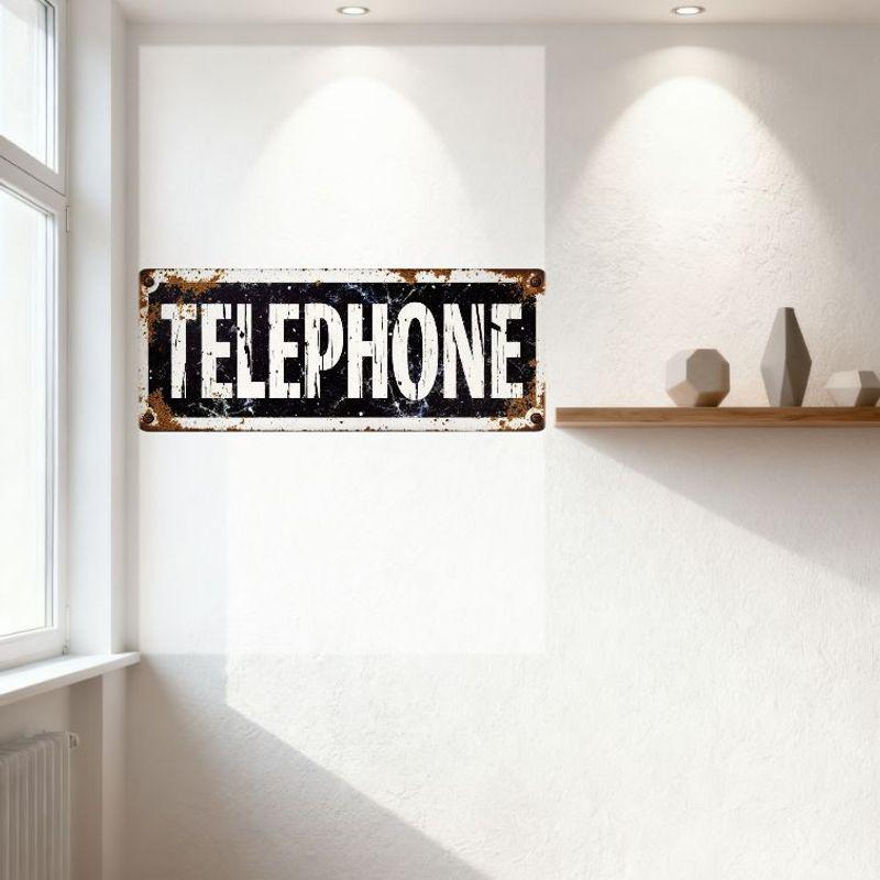 Vintage Telephone Metal Tin Sign Distressed Black & White Rusty Edge Decoration for Home Bar Cafe Man Cave Wall Art Decor