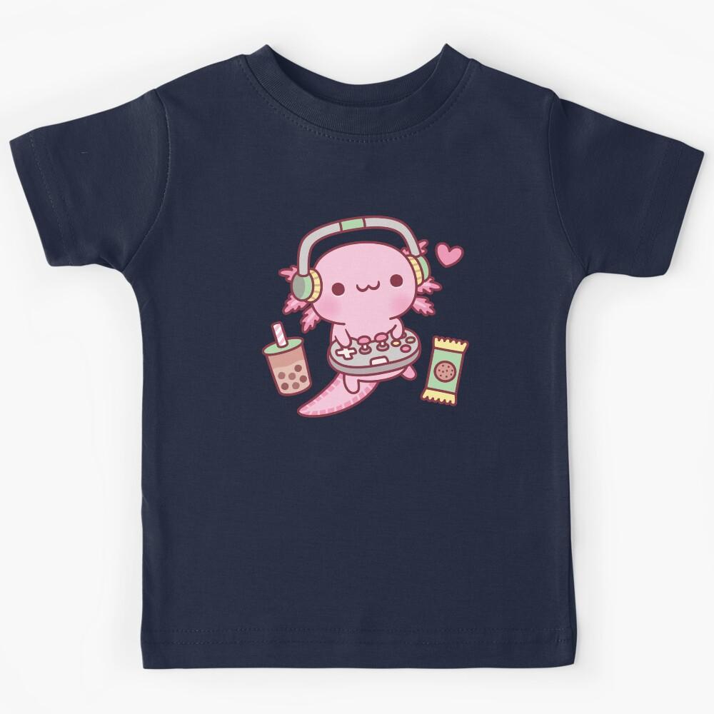 Cute Axolotl Loves Playing Video Games Funny Kids T-Shirt 120