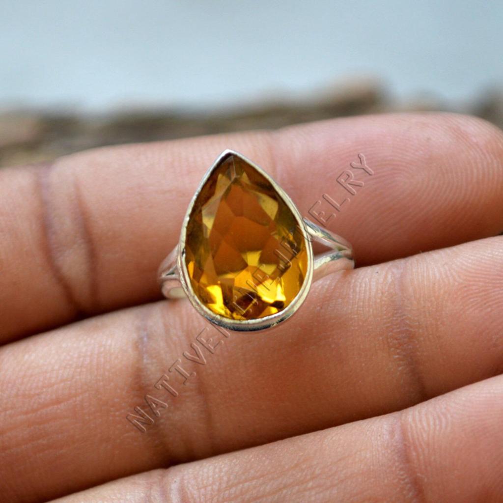 Madeira Yellow Citrine 925 Sterling Silver Ring Jewelry, Handmade Zodiac Stle Ring