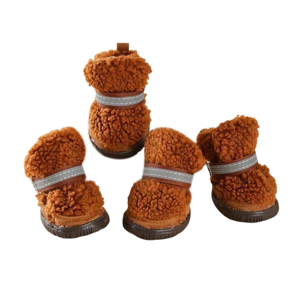

4Pcs Strong Grip Pet Shoes Anti-Scratch Snow Boots Fashion Winter Boots for Puppy M-Brown-2