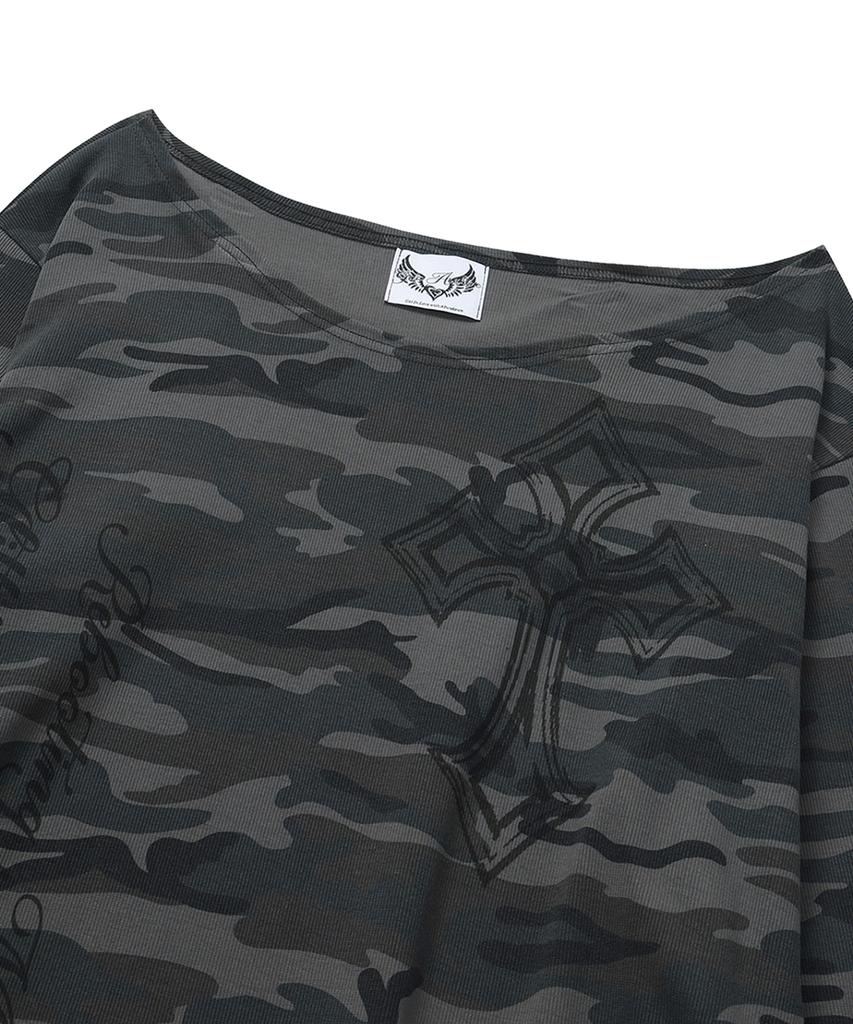 Gillaakaibeu One Shoulder Graphic Long Sleeve_Camo