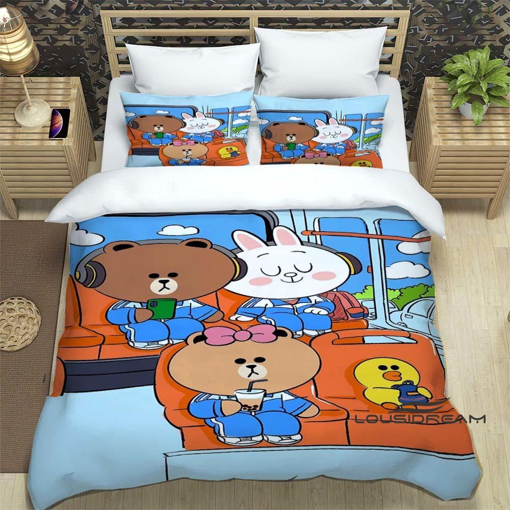 Sunflower Cartoon BROWN & FRIENDS Printed Bedding Set – Duvet Cover Set – A luxurious gift for teenage girls, suitable for doubl