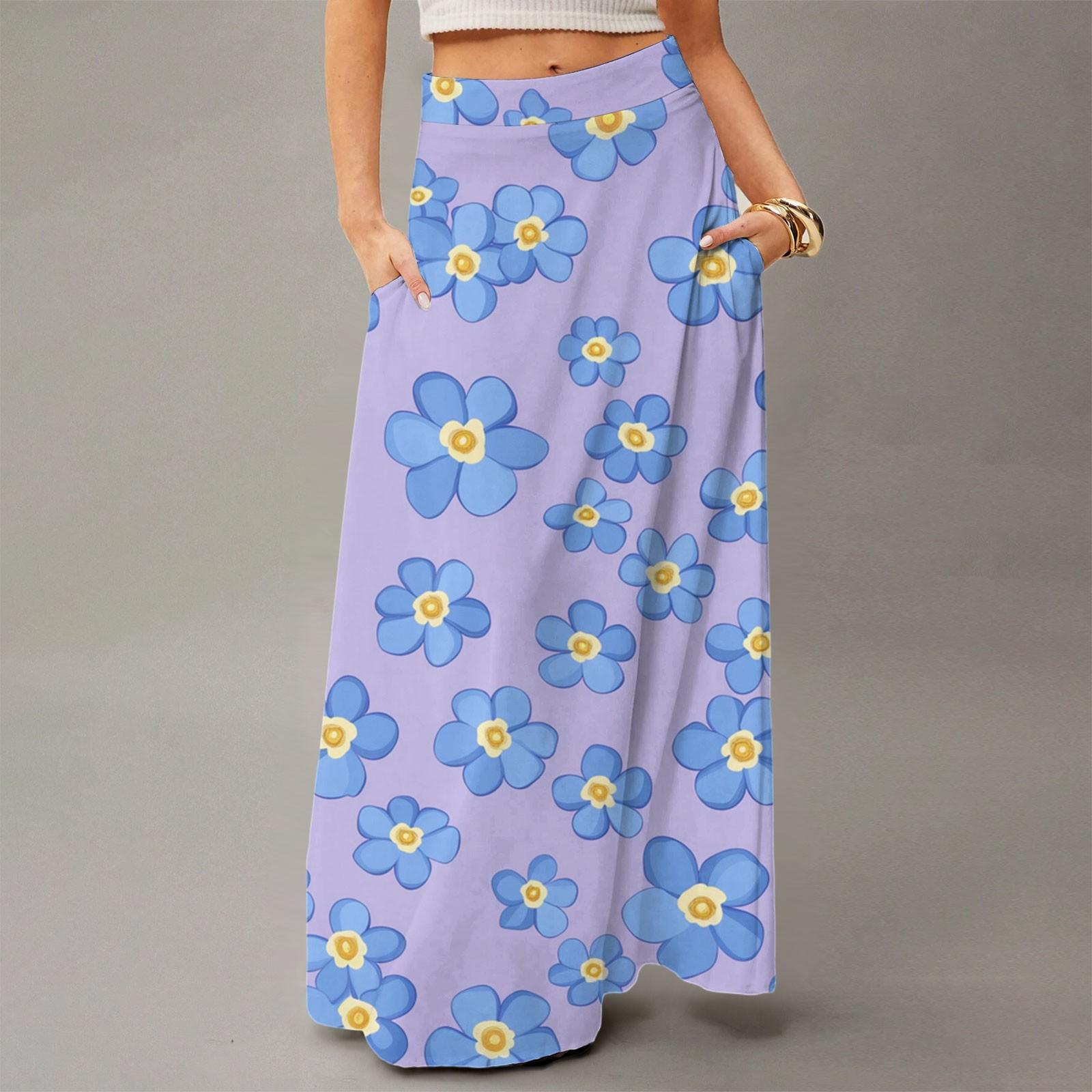 

Женская повседневная складная юбка макси с цветочным принтом, высокой талией и карманом, с драпировкой S
