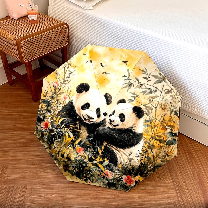 

1 PC Automatic Folding Umbrella - Panda Pattern, Portable & Foldable Design with 8 Ribs, Christmas Birthday Gifts