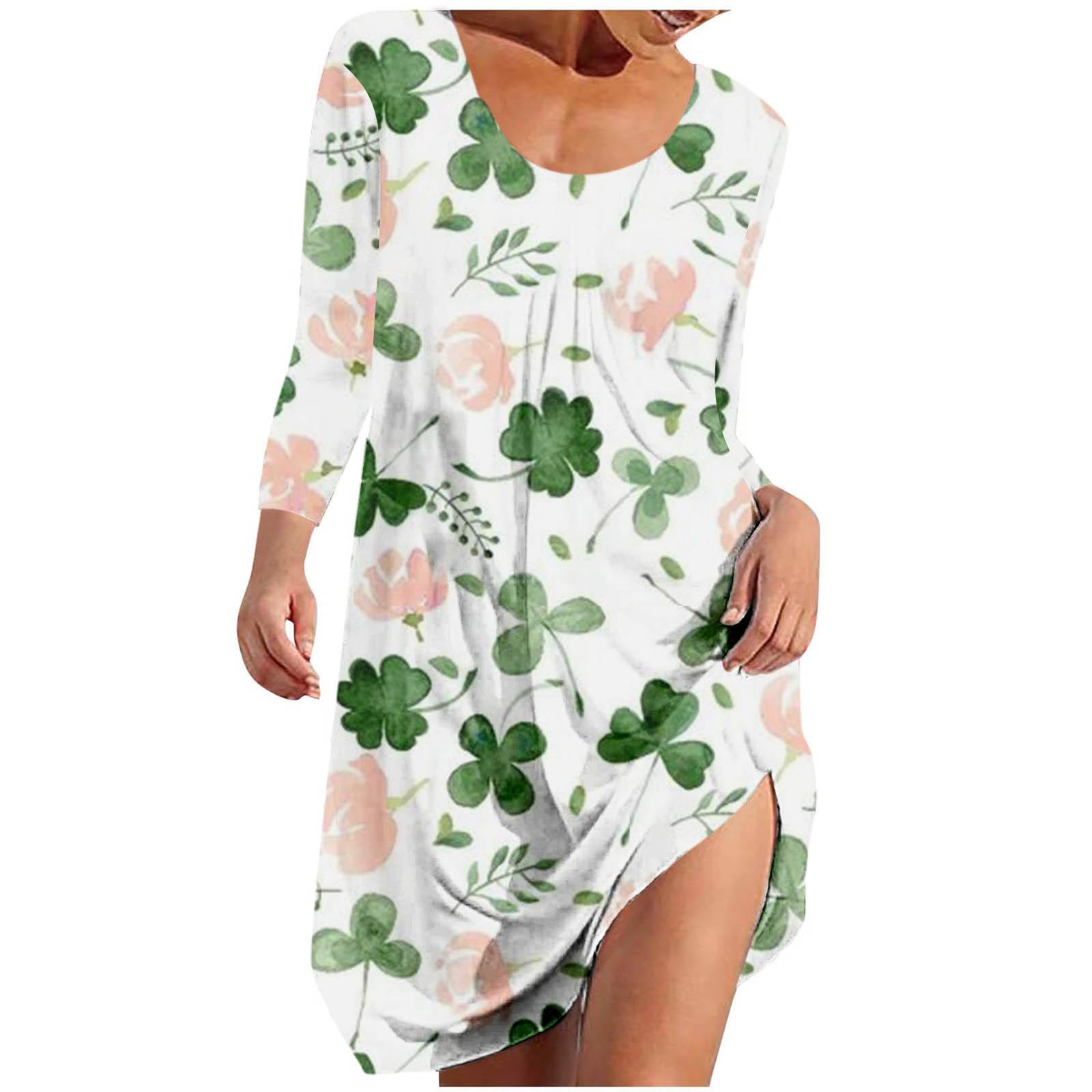 

Women s And Winter Round Neck Long Sleeve St. Patty s Day Print Dress XL рожевий