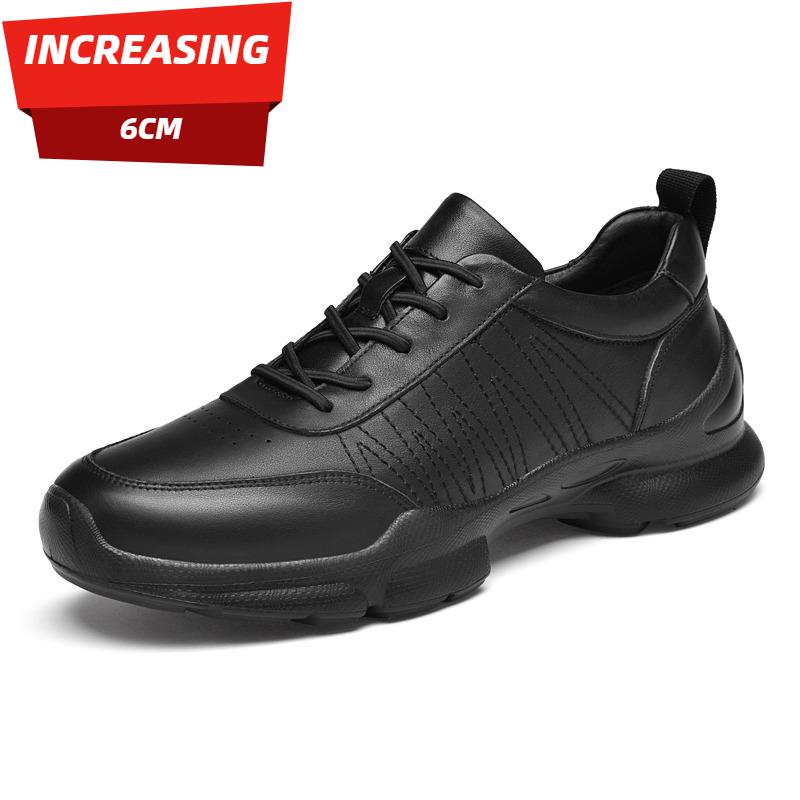 Fashion Shoes Cswo01 Men's Black Genuine Leather Casual Shoes, High-Quality Handmade Leather Shoes, Business Casual Height-Increasing Leather Shoes Cm