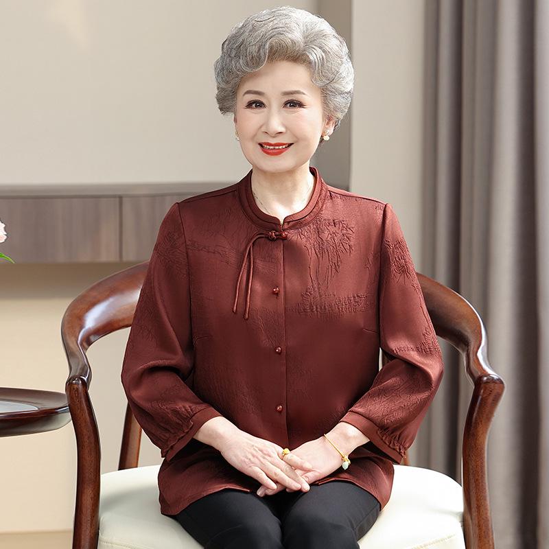 

Chinese-Style Summer Tops for Middle-Aged and Elderly Women - Loose, Three-Quarter Sleeves, Perfect for Mom or Grandma 5XL (150-165 lbs)