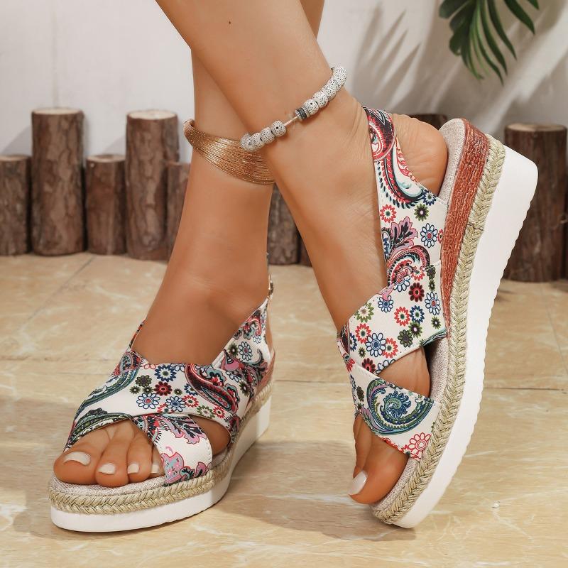 Summer new wedge heel women's shoes eaby platform sandals large size light bottom buckle with fish mouth sandals