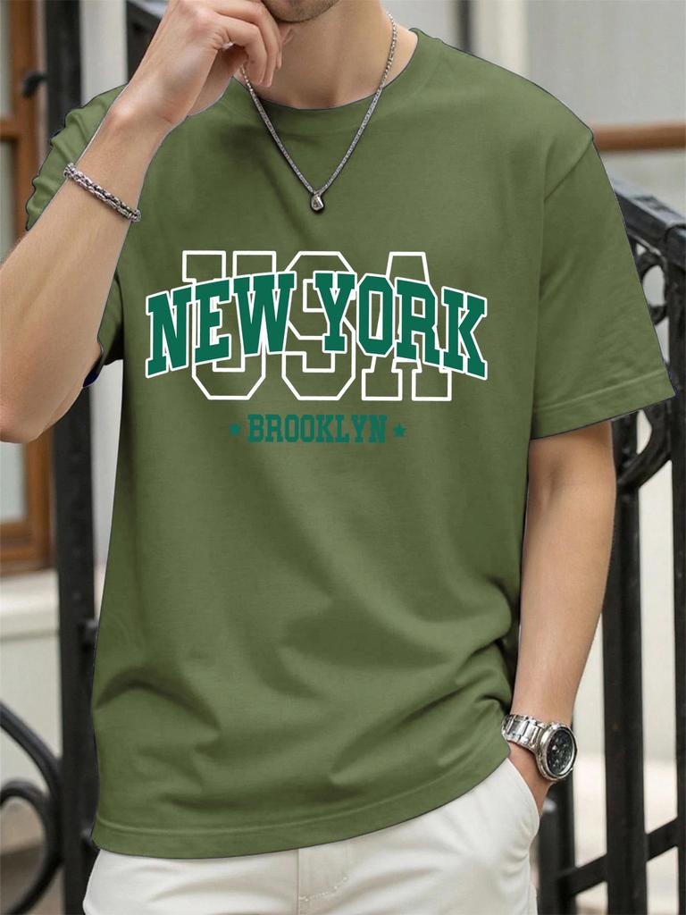 Usa New York Brookl Yn Print Mens T Shirts Hip Hop AllMatch Tops Casual Cotton Vintage Clothes Male Loose Crewneck Streetwear