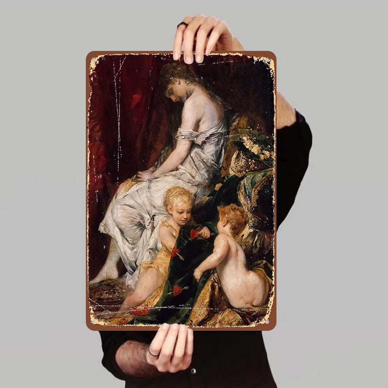 

European Classical Figure Oil Painting Custom Iron Wall Art Vintage Home Decor Living Room Mural 7.9x11.8In(20x30cm)