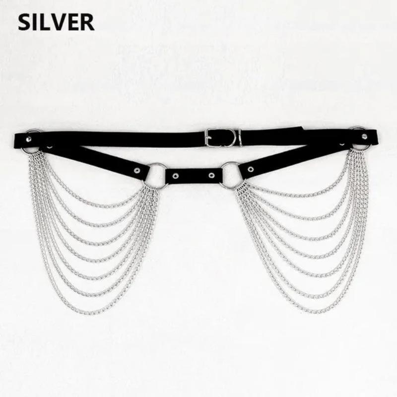 

1 шт. Новый многослойный кожаный ремень с цепочками на талию Готический ремешок Регулируемый Фестивальный Женский аксессуар серебряный
