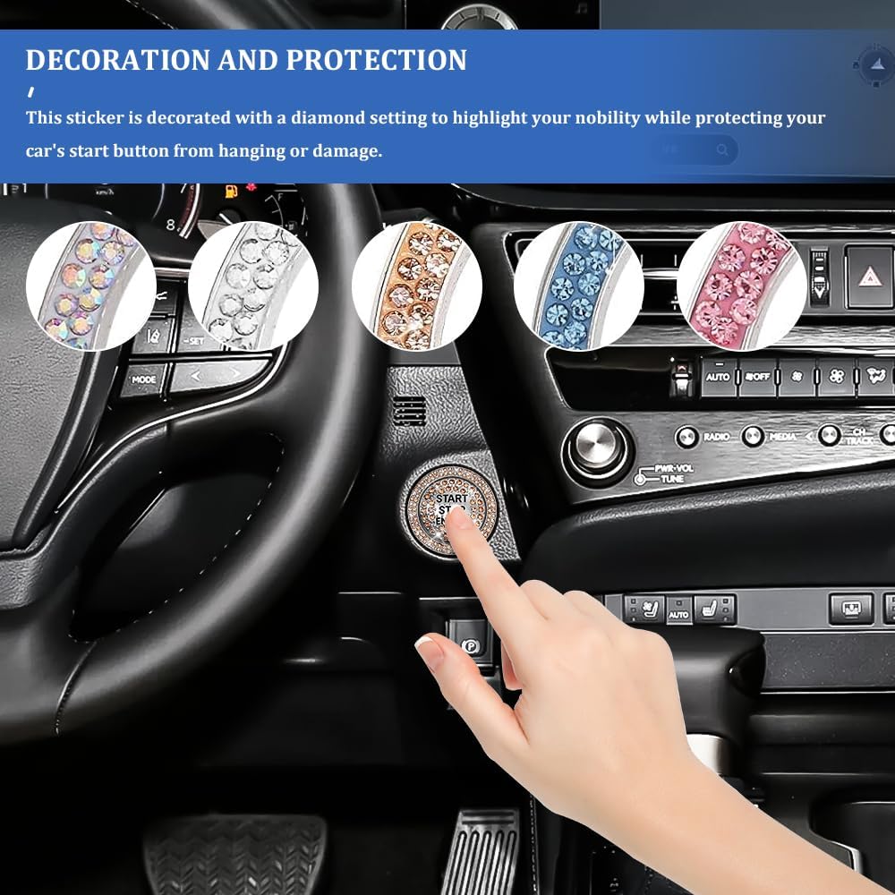 Bling Crystal Car Engine Start Ring Sticker, Sparkling Rhinestone Push Start Button Decorative Cover, Anti-Scratch Key Ignition & Knob Bling Ring,