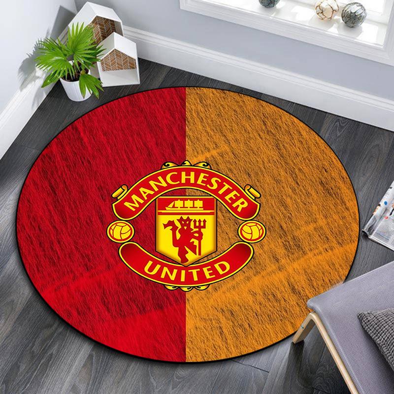 Manchester United Football Club Round Area Rug,Carpet Rug for Living Room Bedroom Sofa Playroom Decor,Non-slip Floor Mat