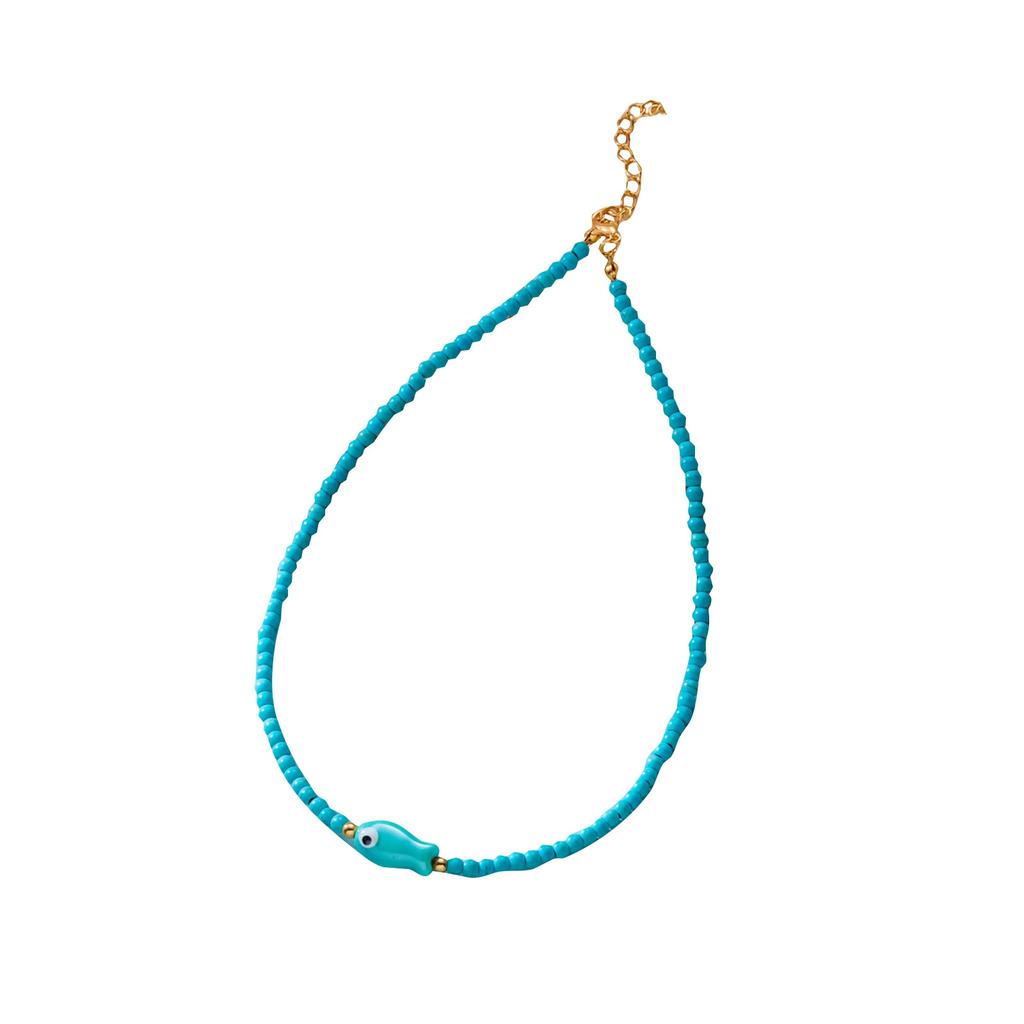 Gmai Ceramic Fish Pendant Necklace for Women Multicolor Rice Beads with Turquoise Accents Delicate Fish Jewelry for Everyday Vacation