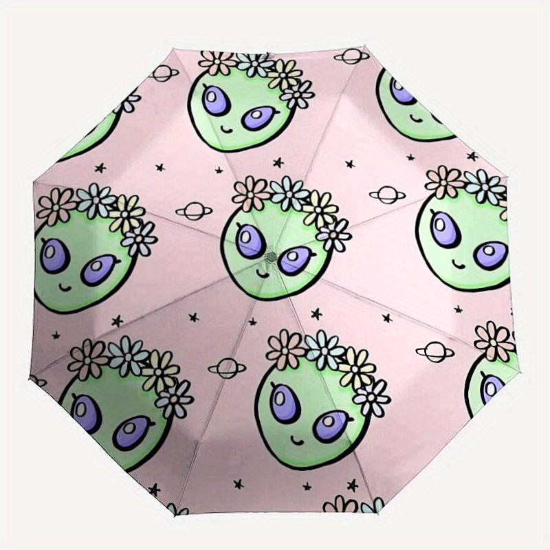

1pc Cute Aliens Automatic Opening/closing umbrella, Reinforced 8-Rib Construction, Compact Travel Umbrella yy250808127