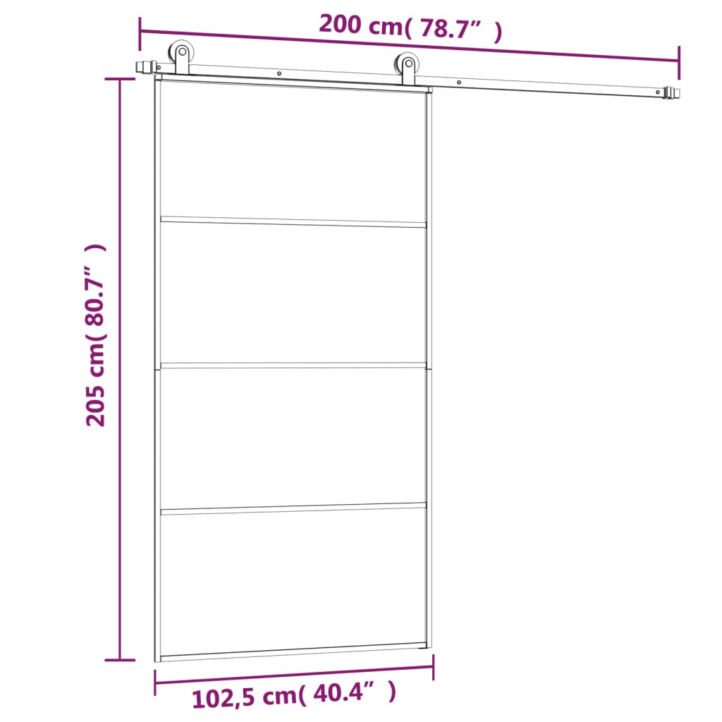 Vidaxl Drzwi Przesuwne A Akcesoriami, 102,5X205 Cm, Esg I Aluminium