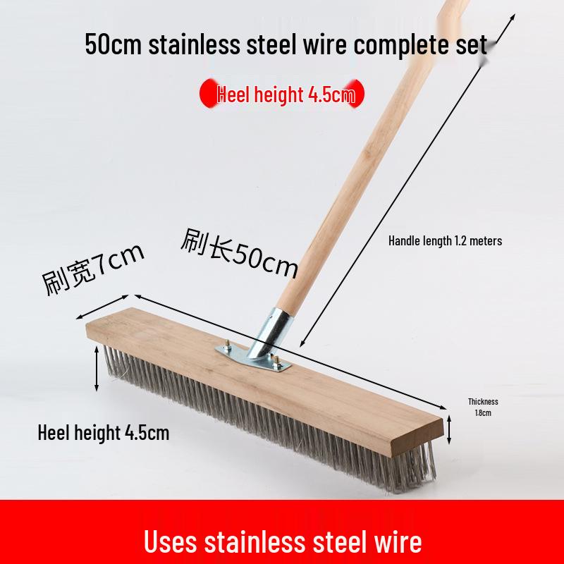 Stainless Steel Long-Handled Hard Bristle Floor Brush for Outdoor Cement Moss Cleaning