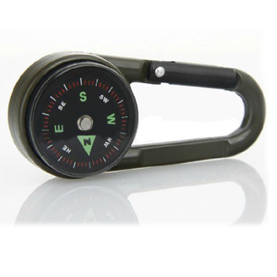 Multifunktionell vandringsmetallkarbinhake minikompass + termometer + nyckelring i 1
