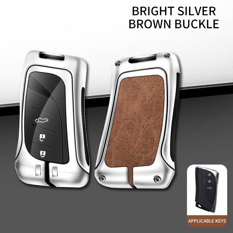 Leather Car Metal Key Case Cover For Lexus Es200 Rx300 Ls500H Nx26 Keyless Bag Protector Shell Keychain Auto Accessories