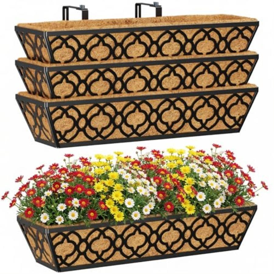 

Flower Boxes for Deck Railings 24inch 4packs Deck Railing Planter Boxes with Coir Liner Outdoor Railing Window Boxes Planters H United States