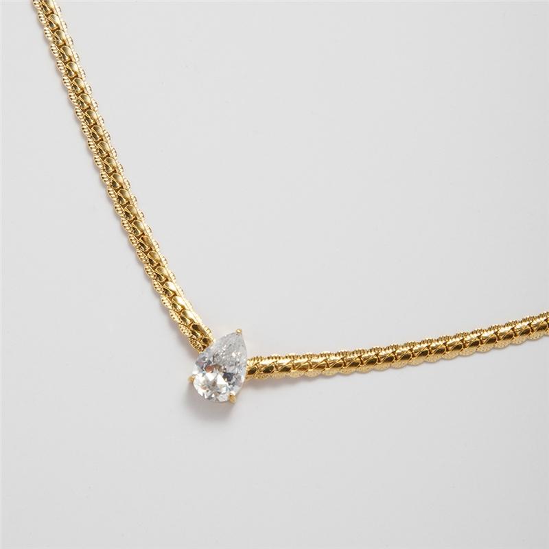 SF4036 Luxury 18k Gold Plated Luxury Waterproof Stainless Steel Waterdrop Droplet Shaped Zircon Pendant Chain Necklace 40+5CM