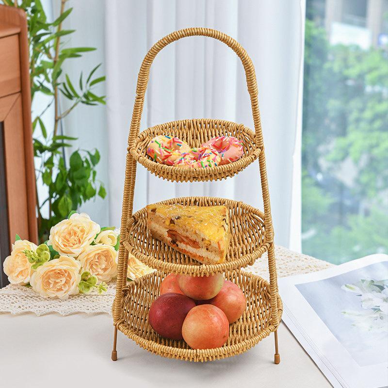 Fruit Tea Tray: Multi-layer Basket, Snack Plate, Brazier for Boiling Tea, Dried Fruit Display, Imitation Rattan Weave, Perfect for Afternoon Tea.