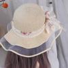 Spring Summer Beach Straw Hat French Style Women's Sun Hat Ins Lace Bow Straw Hat  Girls