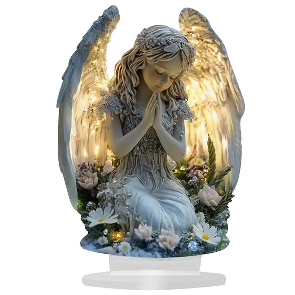 2D Acryl Engel Namensschild Ornament mit Sockel Kreativer Engel Weihnachtsbaumschmuck Geflügeltes Design Stück 2026 Neu Dekorativ B6U4