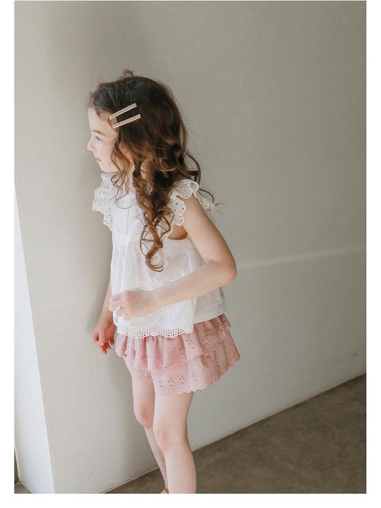 Girls' Lace Skirt Shorts - Lightweight Summer Cotton for Ages 3-10