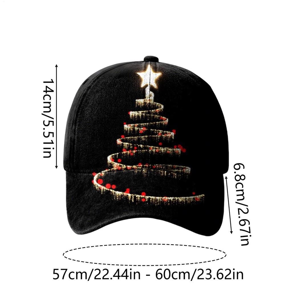 Christmas Tree Printed Baseball Hats Black Cloth New Year Baseball Hats Sunshade Baseball Caps Shade Caps Fishing Hats for Women