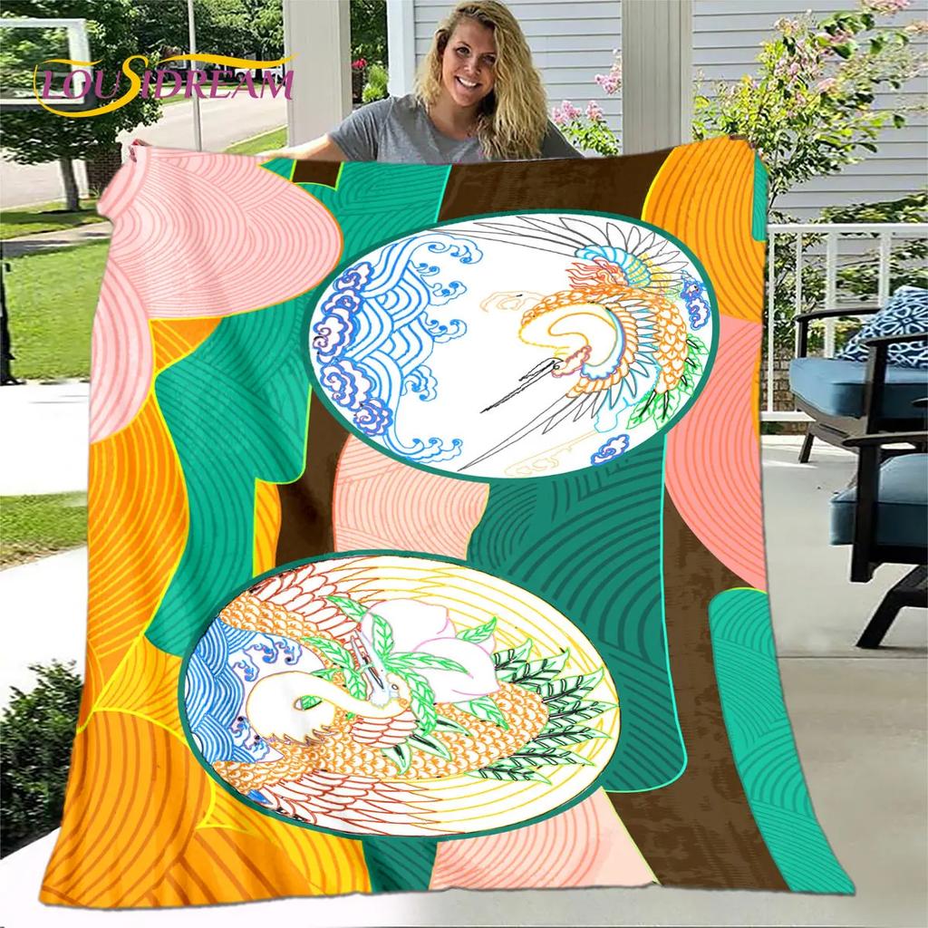 3D Classical Chinese Crane Blanket,Flannel Blanket Throw Blanket,Warm Blanket for Home Living Room Bedroom Beds Sofa Picnic Kid