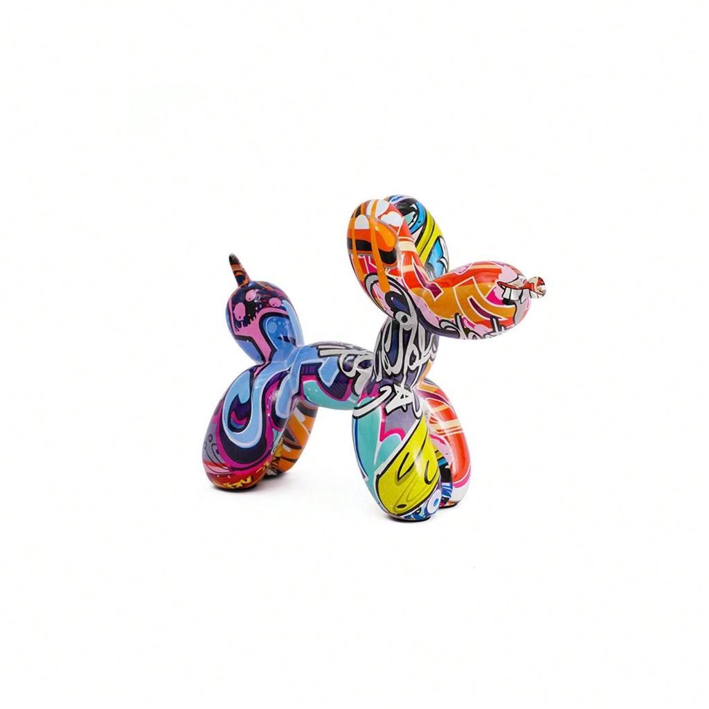 1pc Colorful Resin Balloon Dog Sculpture,Home Decor Small Statue,Resin Balloon Dog Desktop Decor For Office, Balloon Dog Decor,Graffiti,Surprise Gift