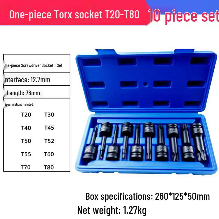 Hex 1/2" Air Impact Wrench Set with One-Piece Bit, Pneumatic Screwdriver, and Torx Socket